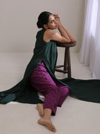 trueBrowns Dark Green Dobby Sleeveless Kurta Pant Set | Grocsy