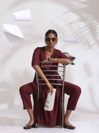 trueBrowns Maroon Dobby Kurta Set | Grocsy