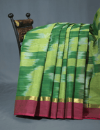 Dual Shades of Parrot Green And Mango Green Mangalagiri Ikkat Cotton Saree By Gayathri Reddy Designer Studio | Grocsy