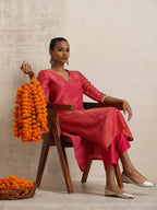 trueBrowns Hot Pink Tissue Straight Kurta Set | Grocsy