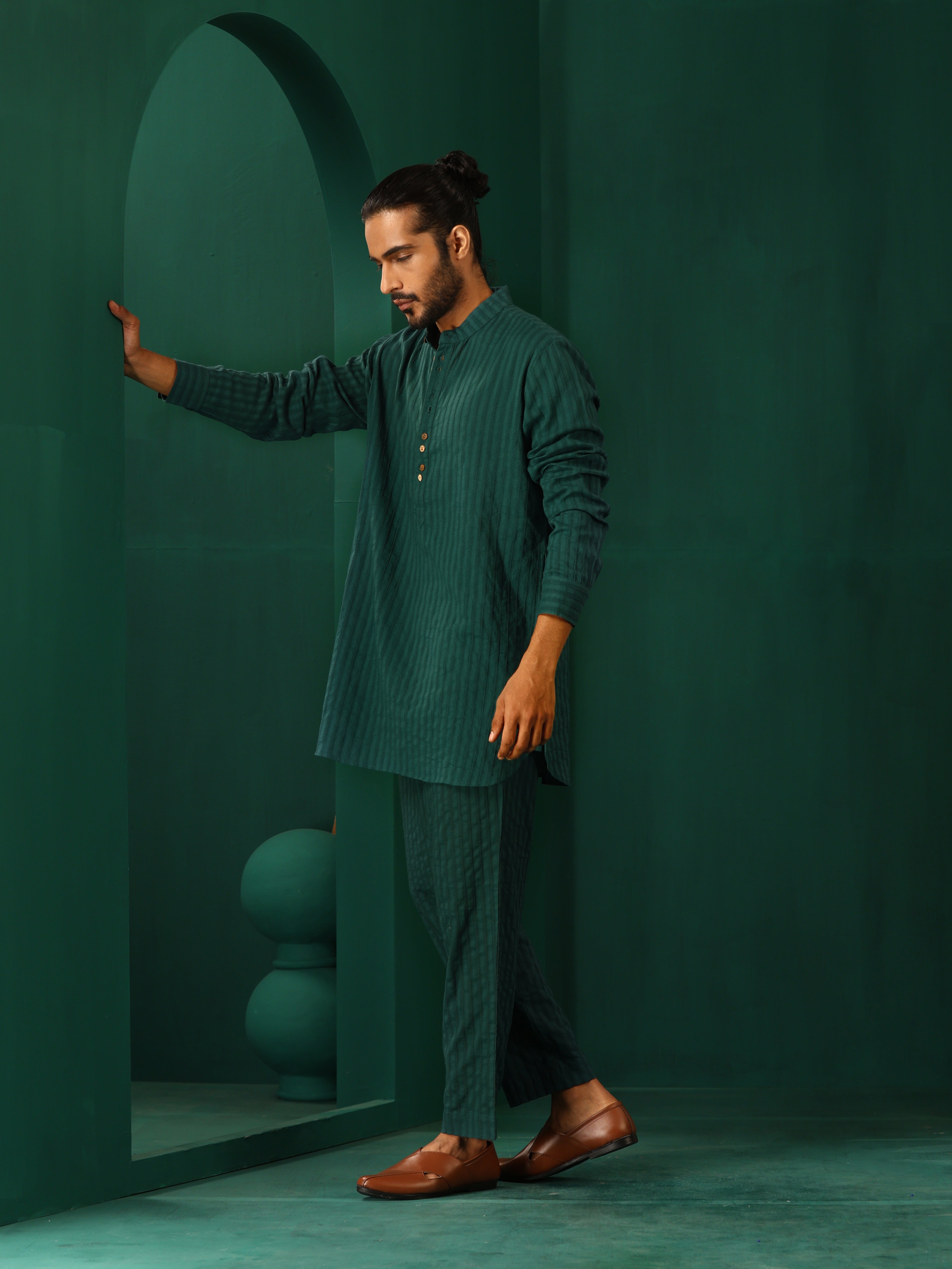 trueBrowns Men's Turquoise Dobby Co-ord Set | Grocsy