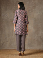 trueBrowns Grey Pink Floral Printed Silk Co-Ord Set | Grocsy