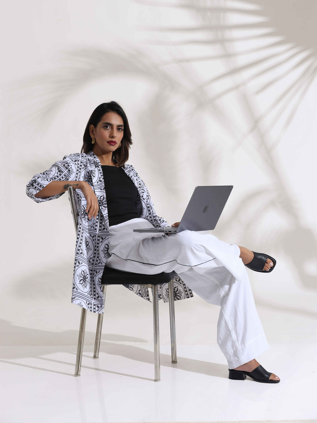 trueBrowns White Cotton Print Jacket Co-ord Set | Grocsy