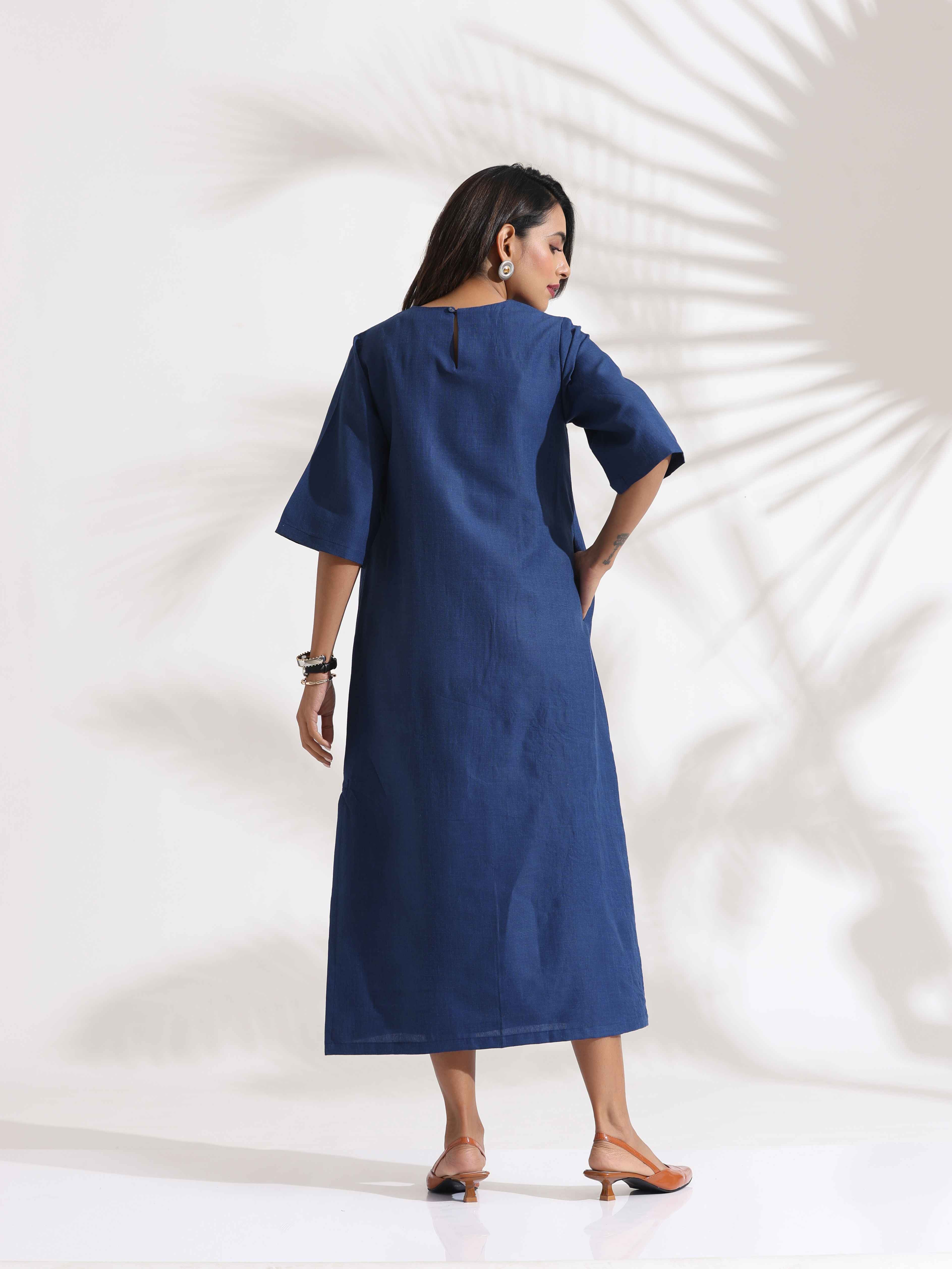 trueBrowns Blue Slub Dress | Grocsy