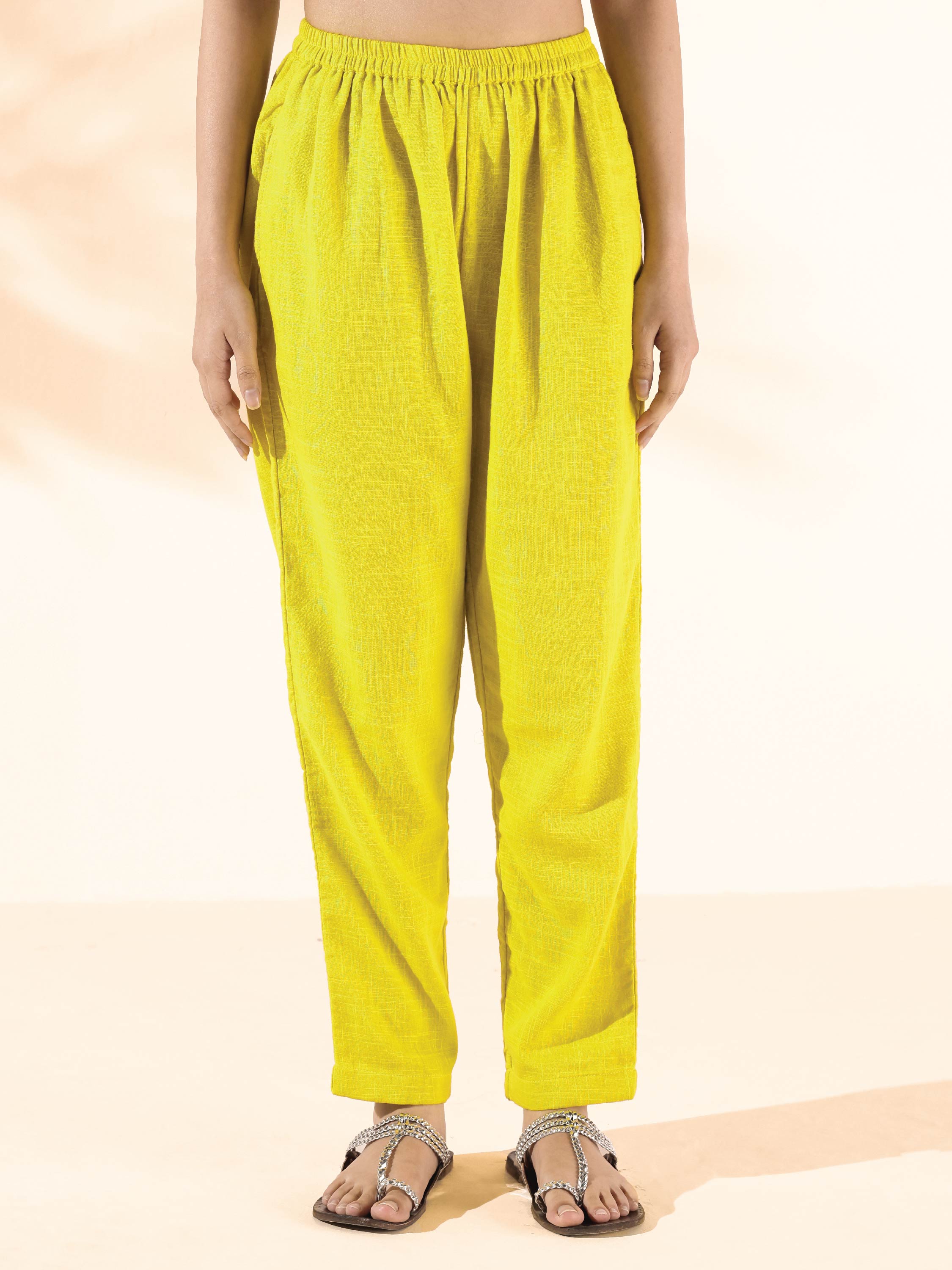 trueBrowns Lime Cotton Dobby Flared Co-ord Set | Grocsy