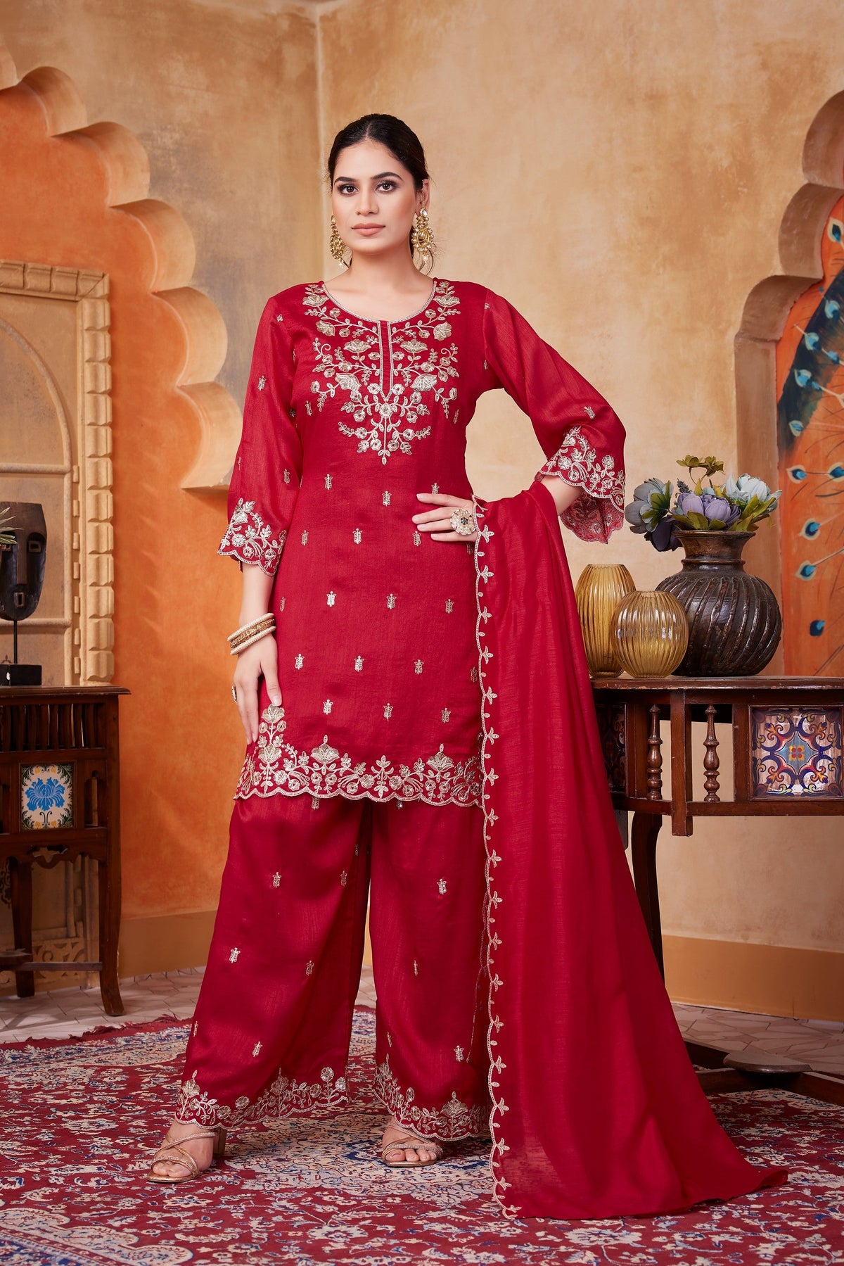 Anaita Pink Readymade Suit with Embroidery Work | Grocsy