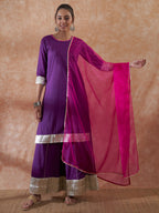 InWeave Women's Purple Gota Work Anarkali Kurta Set W Dupatta | Grocsy