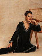 trueBrowns Black Velvet Embroidered Co-ord Set | Grocsy