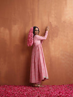 trueBrowns Pink Print Flared Anarkali Kurta Set | Grocsy
