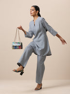 trueBrowns Cotton Steel Blue Short Co-Ord Set | Relove | Grocsy