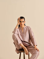 trueBrowns Grey Silk Texture Relaxed Co-Ord Set | Grocsy
