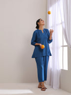 trueBrowns Classic Blue Dobby Pleated Co-Ord Set | Grocsy