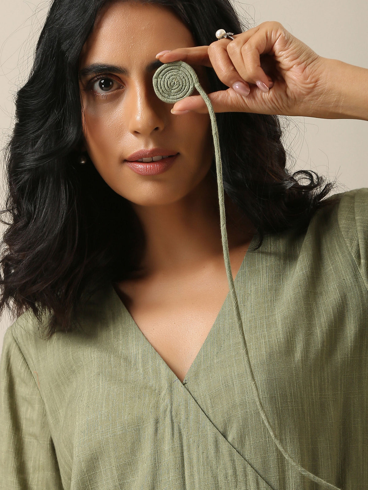 trueBrowns Sage Slub Texture Angrakha Pant Set | Relove | Grocsy