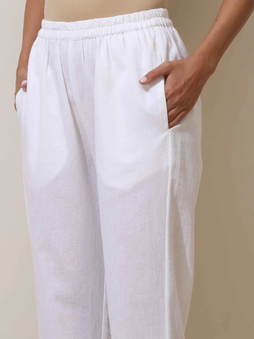 trueBrowns White Cotton Linen Kurta Pant Set | Grocsy