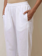 trueBrowns White Cotton Linen Kurta Pant Set | Grocsy