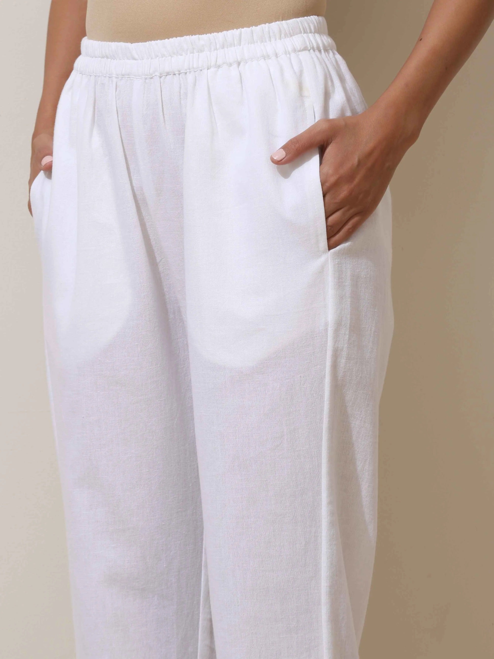 trueBrowns White Cotton Linen Kurta Pant Set | Grocsy