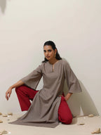 trueBrowns Grey Cotton Linen Kurta Pant Set | Grocsy