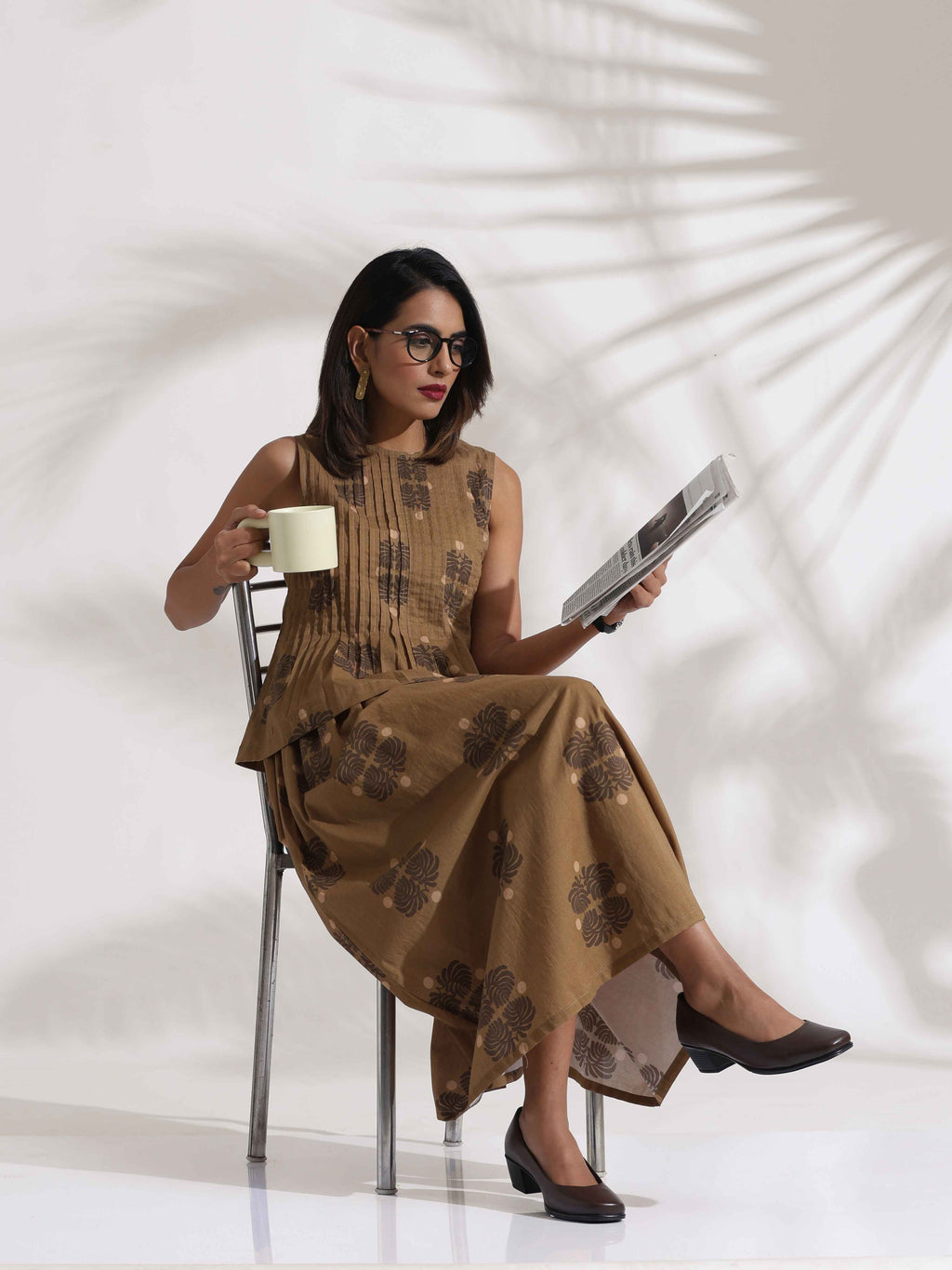 trueBrowns Beige Cotton Skirt Co-ord Set | Grocsy