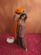 trueBrowns Brown Print Sharara Set | Grocsy