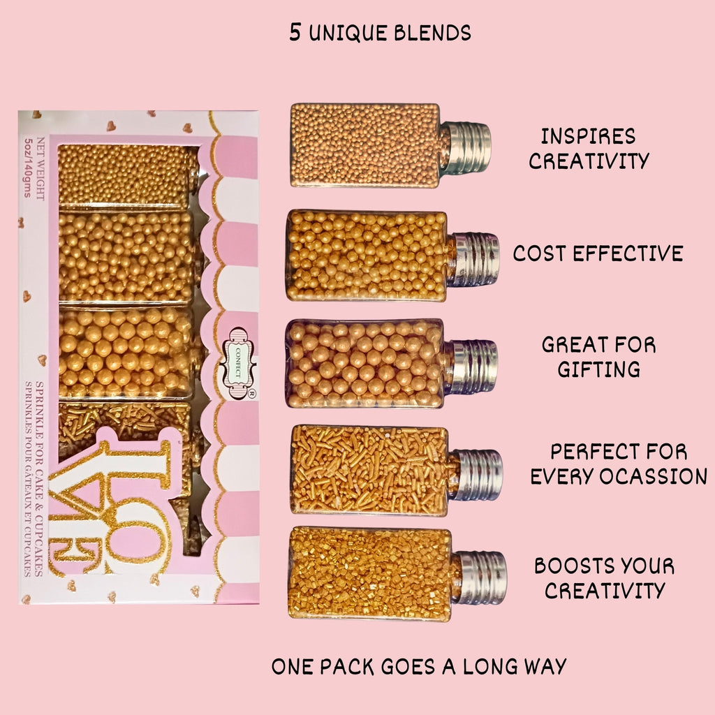 Confect Sprinkles for Cakes & Cupcakes Decoration | USP-22(Gold) | Grocsy