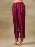 trueBrowns Purple Textured Silk Gathered Kaftan Co-Ord Set | Grocsy