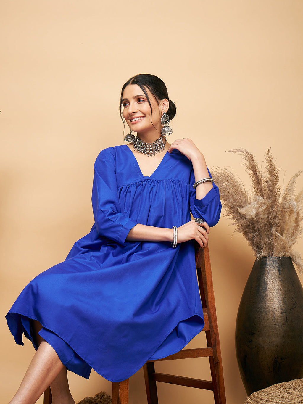 InWeave Women's Ink Blue Flared Kurta Palazzo Set | Grocsy