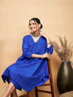 InWeave Women's Ink Blue Flared Kurta Palazzo Set | Grocsy