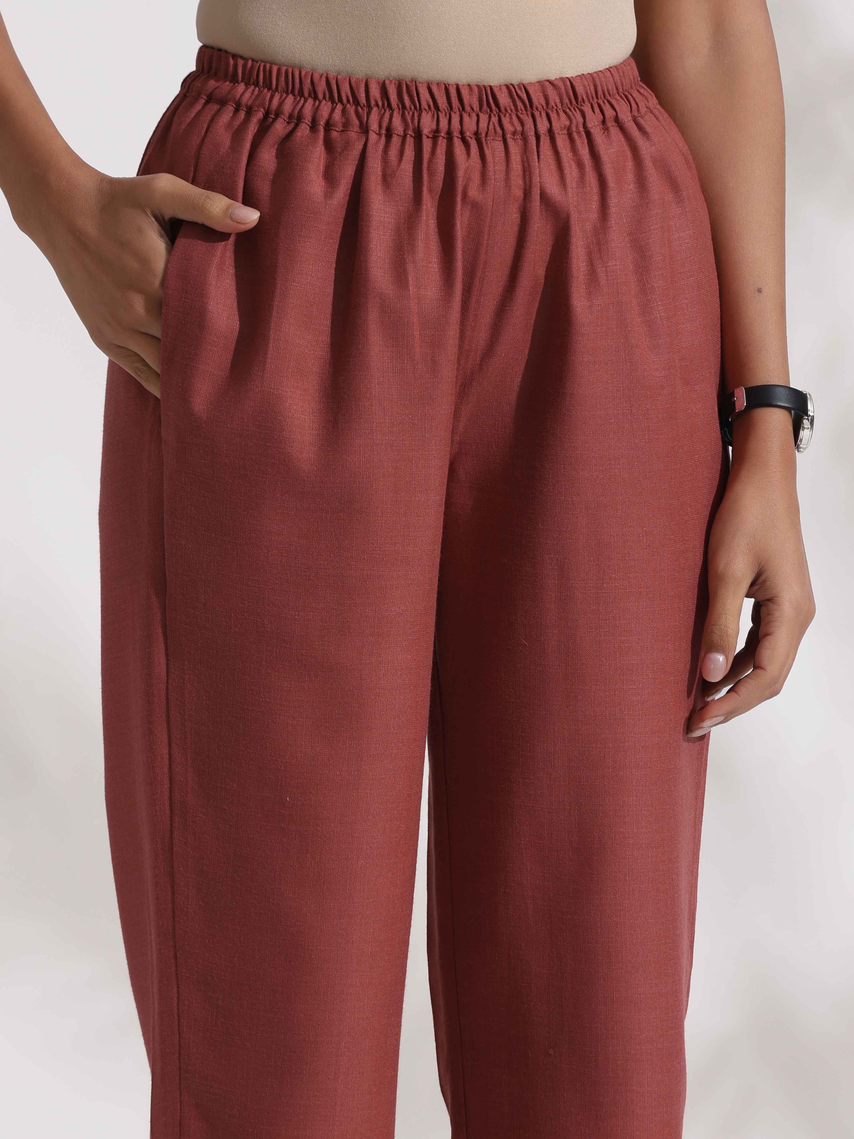 trueBrowns Brown Slub Highslit Kurta Set | Grocsy