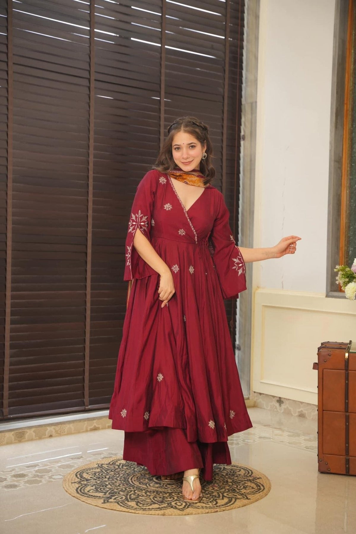 Yash Enterprise Maroon Maslin Cotton Party Wear Suit Set | Grocsy