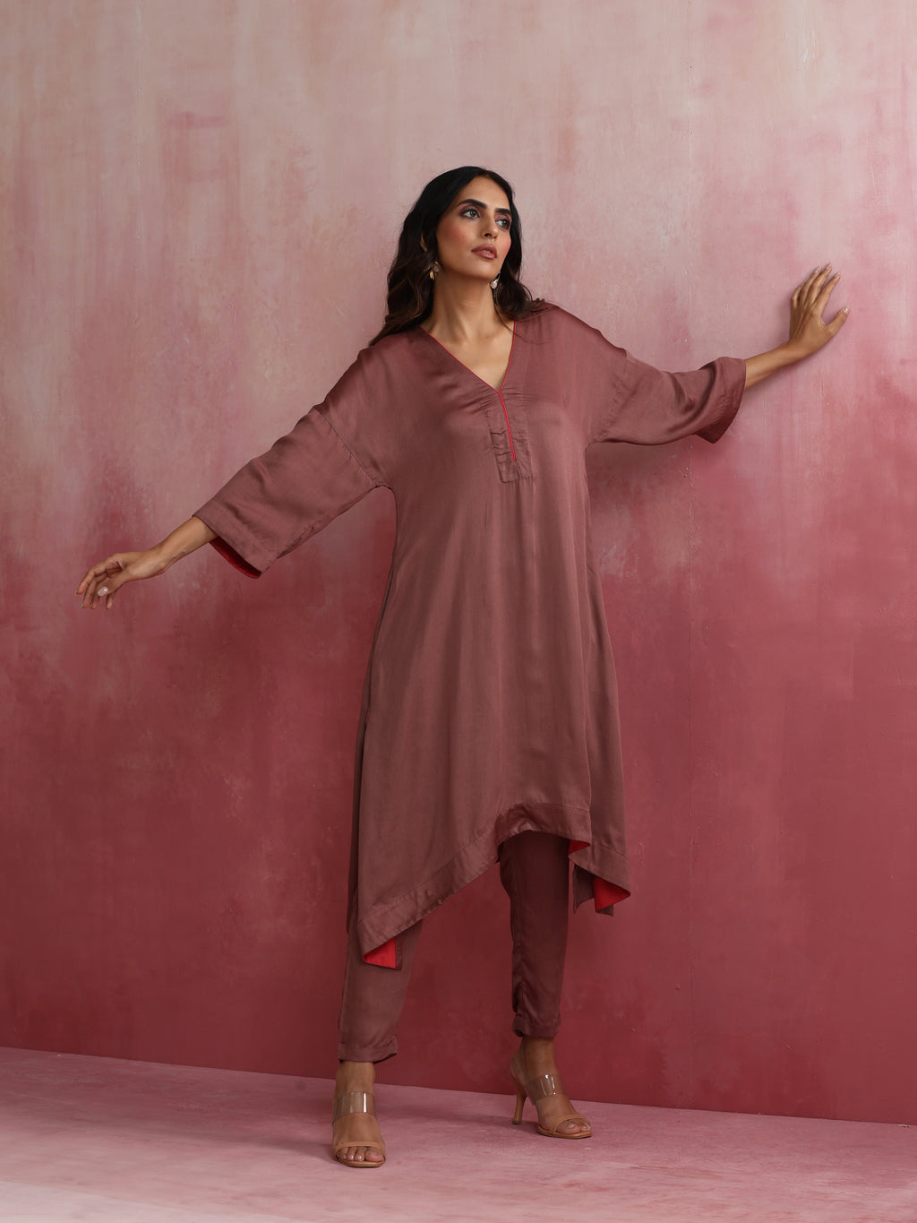 trueBrowns Brown Modal High low Kurta Set | Grocsy