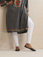 trueBrowns Grey Kashmiri Embroidered Woollen Phiran Kurta | Grocsy
