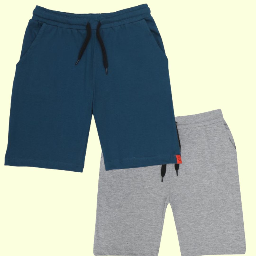 Chilins Kids Cotton Shorts Grey & Blue | Grocsy