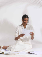 trueBrowns White Cotton A-line Kurta Set | Grocsy