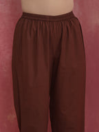 trueBrowns Brown Cotton Dobby Kurta Co-ord set | Grocsy