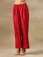trueBrowns Maroon Textured Silk Front Slit Kurta Pant Set | Grocsy