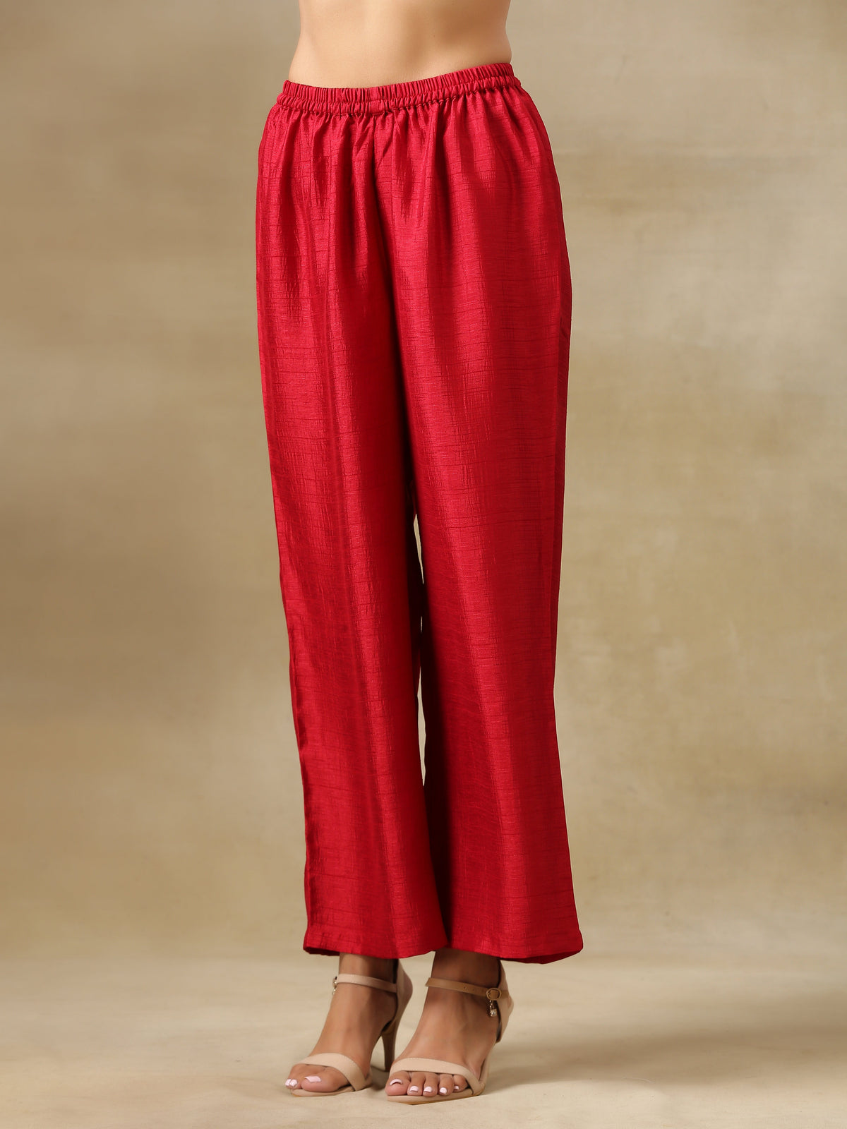 trueBrowns Maroon Textured Silk Front Slit Kurta Pant Set | Grocsy