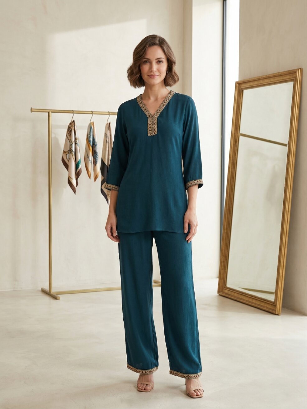 Anaita Teal Stylish Readymade Co-Ords Set | Grocsy