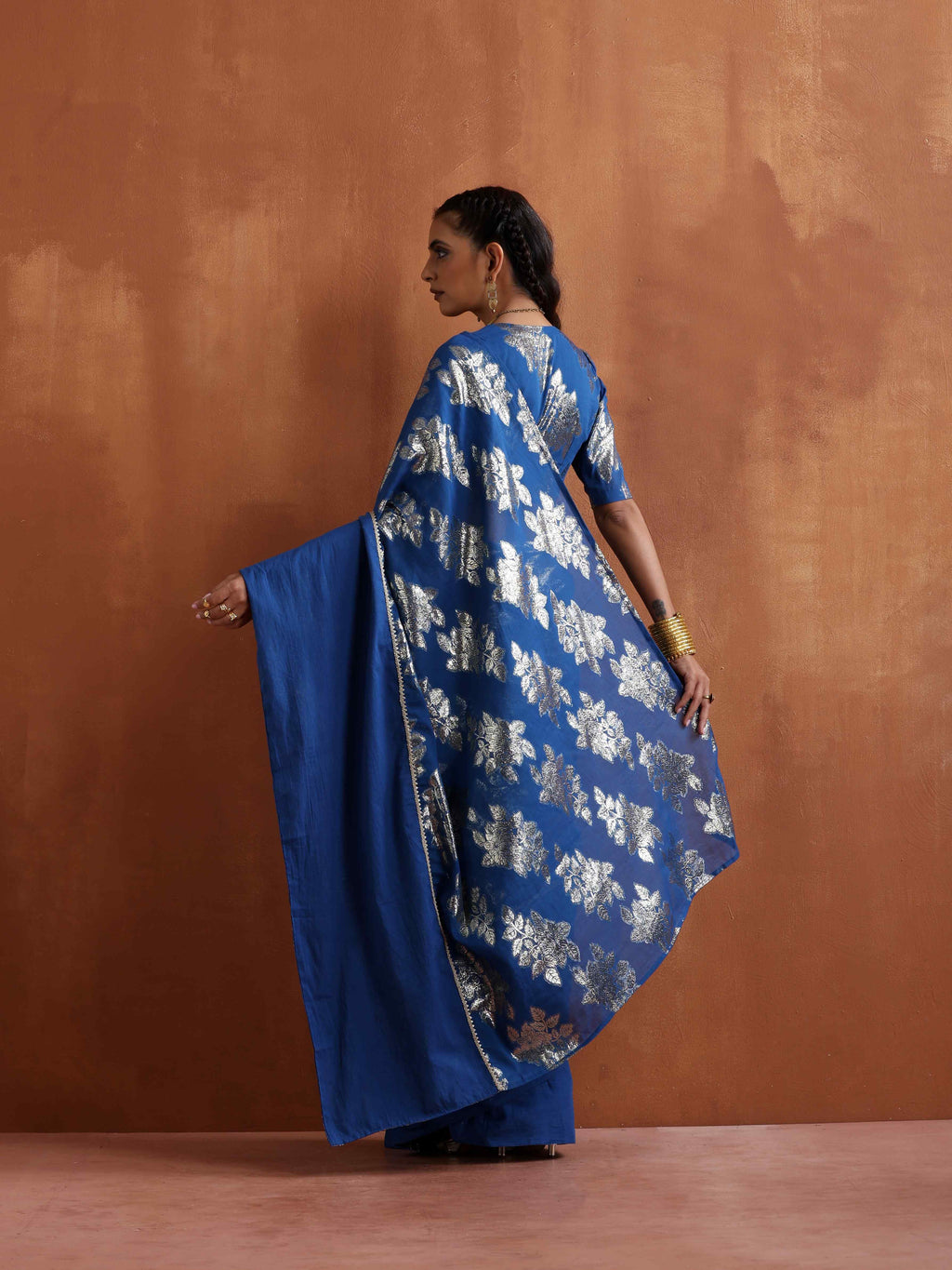 trueBrowns Blue Metallic Ready To Wear Saree | Grocsy