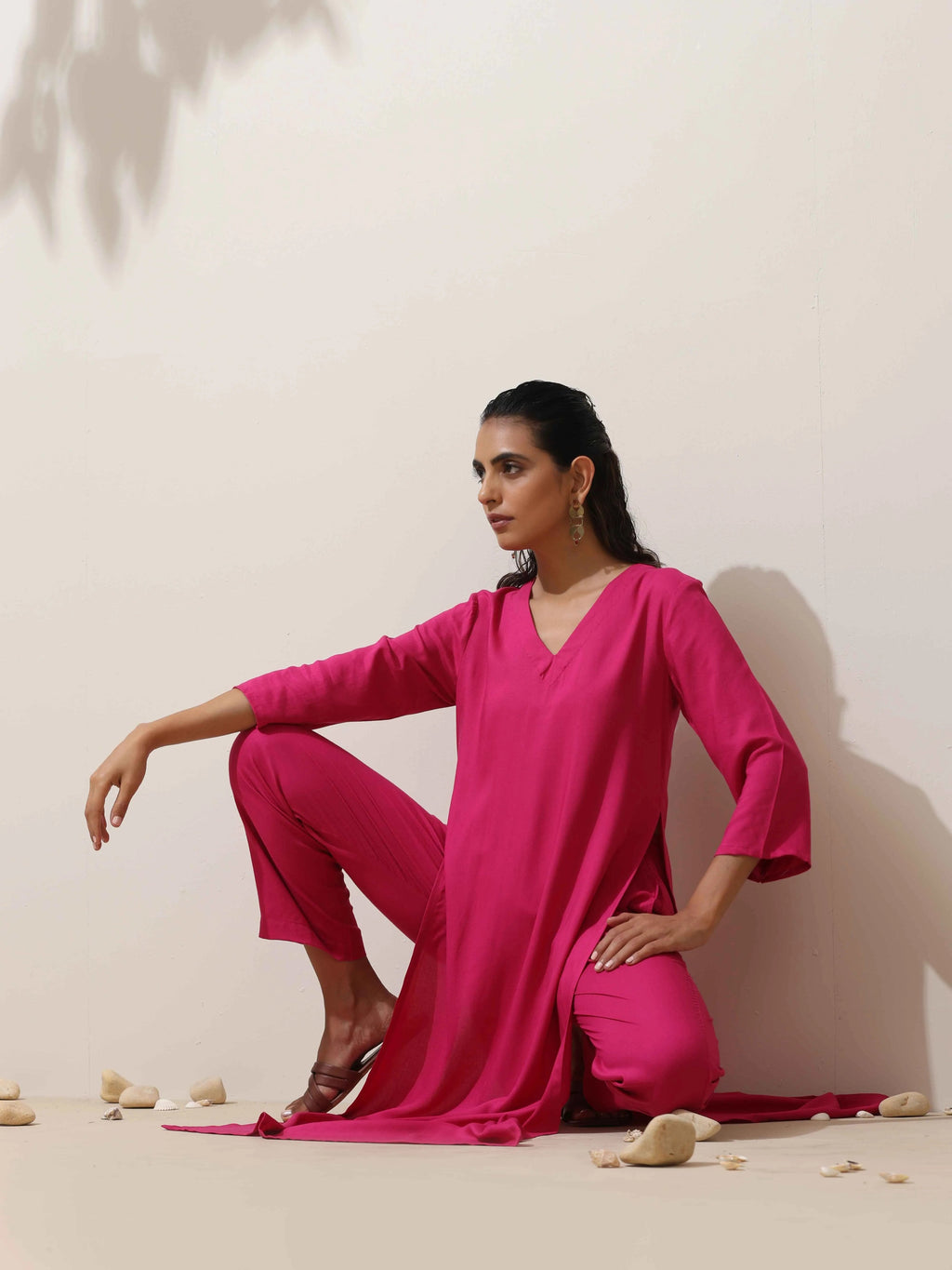 trueBrowns Pink Viscose Kurta Pant Set | Grocsy