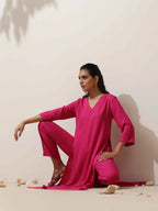 trueBrowns Pink Viscose Kurta Pant Set | Grocsy