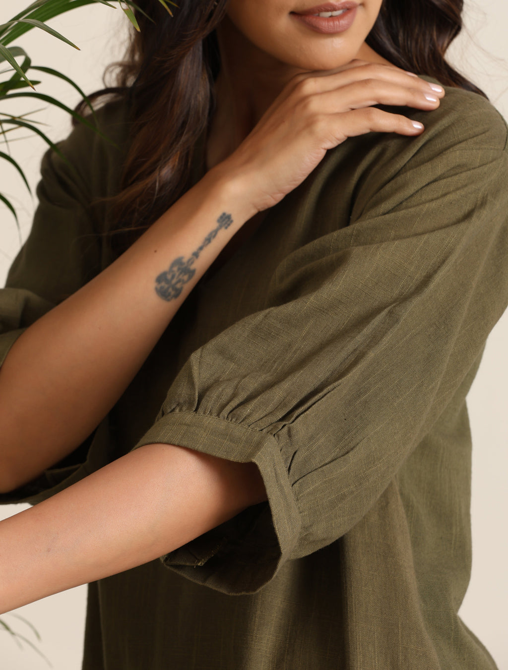 trueBrowns Olive Cotton Embroidered Dress | Grocsy