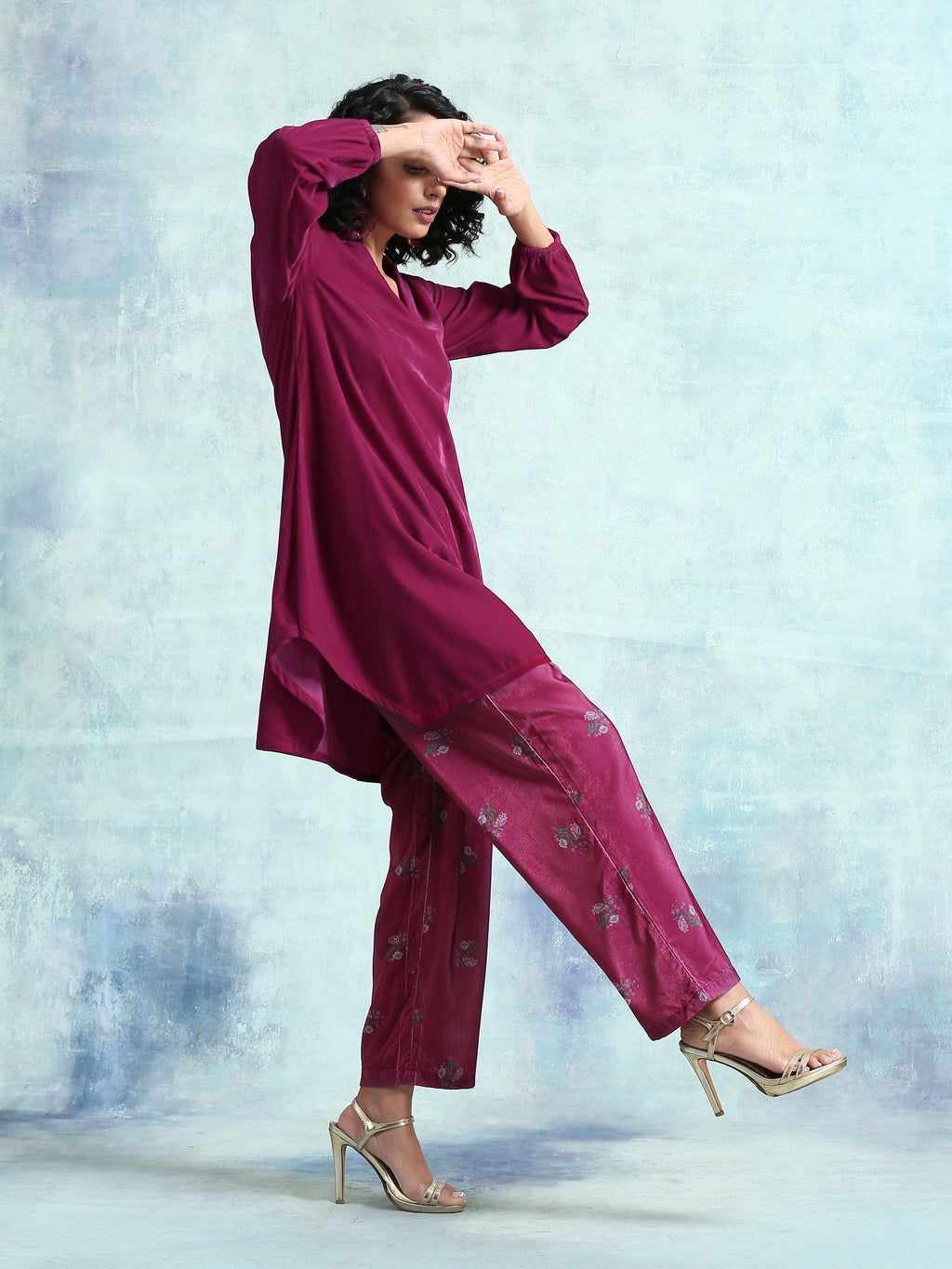 trueBrowns Magenta Velvet Co-Ord Set | Grocsy