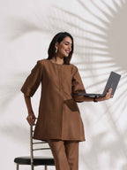 trueBrowns Brown Slub Co-ord Set | Grocsy