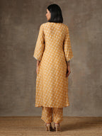 trueBrowns Beige White Flared Printed Silk Kurta Pant Set | Grocsy