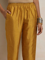 trueBrowns Gold Silk Kurta Co-ord Set | Grocsy