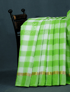 Cream And Neon Green With Checks Pure Mangalgiri Cotton Saree By Gayathri Reddy Designer Studio | Grocsy