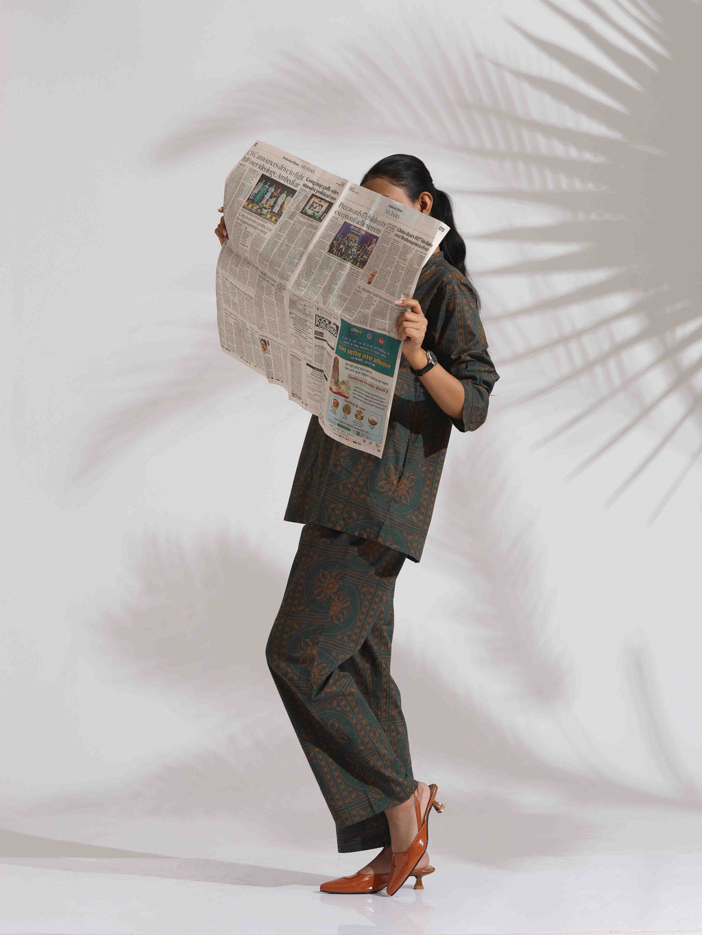 trueBrowns Green Cotton Print Shirt Top & Pants Co-ord Set | Grocsy
