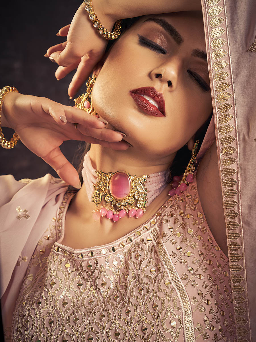 Myra Baby Pink Real Georgette Designer Gown Style Suit | Grocsy