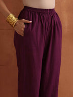 trueBrowns Purple Metallic Straight Kurta Set | Grocsy