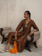 trueBrowns Brown Silk Slit Kurta Set | Grocsy